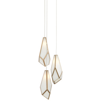 Glace Three Light Pendant in White/Antique Brass/Silver (142|90001034)