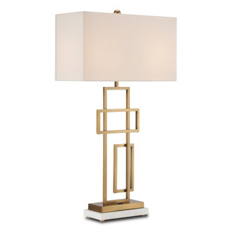 Parallelogram Two Light Table Lamp in Antique Brass/White (142|60000834)
