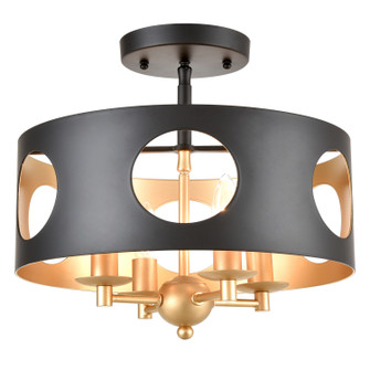 Odelle Four Light Semi Flush Mount in Black / Antique Gold (60|ODE700BKGACEILING)