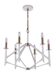 The Reserve Six Light Chandelier in Matte White / Satin Brass (46|55526MWWSB)