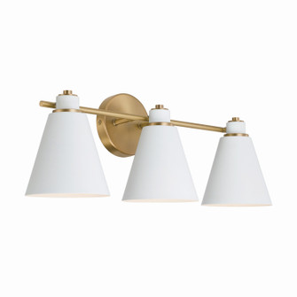 Bradley Three Light Vanity in Aged Brass and White (65|150131AW)