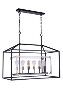 Aaron Six Light Island Pendant in Flat Black/Satin Brass (46|58076FBSB)