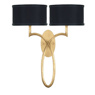 Allegretto Two Light Wall Sconce in Gold Leaf w/Black Fabric & Gold Inner Lining Shades (48|784750SF34)