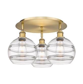 Downtown Urban Three Light Flush Mount in Brushed Brass (405|5163CBBG5568CL)