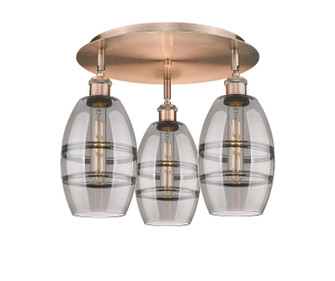 Downtown Urban Three Light Flush Mount in Antique Copper (405|5163CACG5576SM)