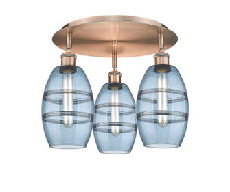 Downtown Urban Three Light Flush Mount in Antique Copper (405|5163CACG5576BL)