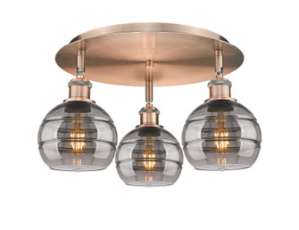 Ballston Three Light Flush Mount in Antique Copper (405|5163CACG5566SM)