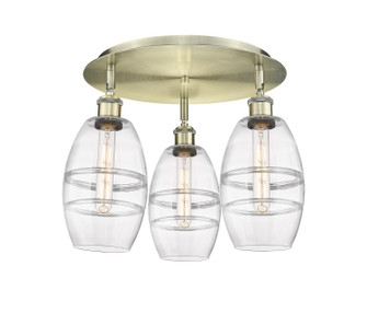 Ballston Three Light Flush Mount in Antique Brass (405|5163CABG5576CL)