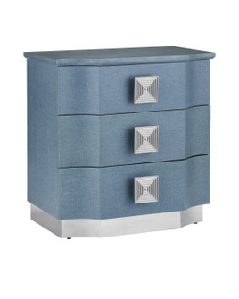 Maya Chest in Lacquered Blue Linen/Washed Mahogany/Polished Stainless Steel (142|30000282)