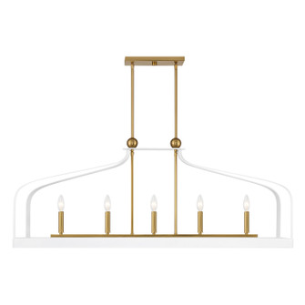 Sheffield Five Light Linear Chandelier in White with Warm Brass Accents (51|178045142)