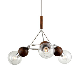 Arlo Three Light Chandelier in Polished Ss And Natural Acacia (67|F7673SS)