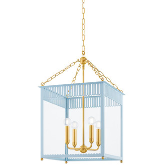 Rosalie Four Light Lantern in Aged Brass/Soft Arctic Blue (428|H932704LAGBSAO)