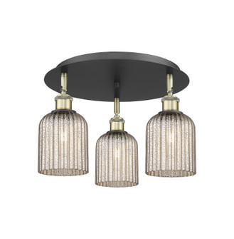 Downtown Urban Three Light Flush Mount in Black Antique Brass (405|5163CBABG5595ME)