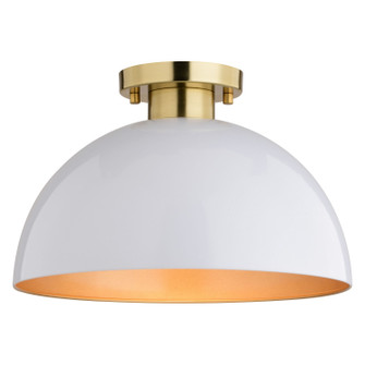 Devon One Light Semi-Flush Mount in Glossy White and Satin Brass (63|C0305)