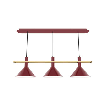 Raceway Three Light Linear Pendant in Barn Red w/Brushed Brass (518|CHR4225591)
