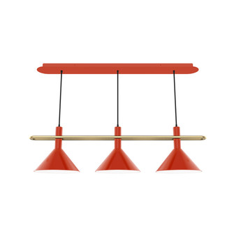 Raceway Three Light Linear Pendant in Vermillion w/Brushed Brass (518|CHR4222691)