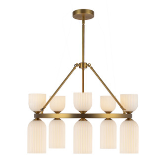 Nelly Ten Light Chandelier in Brushed Gold/Glossy Ribbed Opal Glass (452|CH442626BGGR)