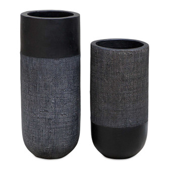 Woven Shadow Vases, Set/2 in Black Terracotta (52|17122)