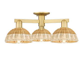 Arcadia Three Light Semi-Flush Mount in Satin Gold (405|7163FSGNBD275NAT)
