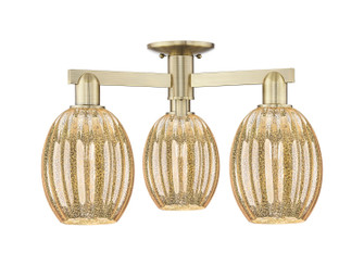 Arcadia Three Light Semi-Flush Mount in Antique Brass (405|7163FABG4596ME)