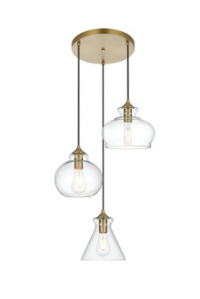 Destry Three Light Pendant in Satin Gold and Clear (173|LD2247SG)