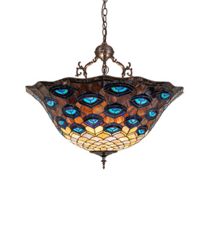 Tiffany Peacock Feather Three Light Pendant in Mahogany Bronze (57|284987)