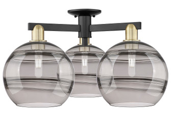 Arcadia Three Light Semi-Flush Mount in Black Antique Brass (405|7163FBABG55610SM)