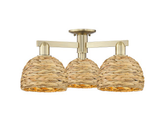 Arcadia Three Light Semi-Flush Mount in Antique Brass (405|7163FABRBD8NAT)
