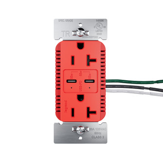 radiant 65W Commercial USB Outlet, Type C, 20A, Tamper-Resistant in Red (246|TR20USBPD65RED)