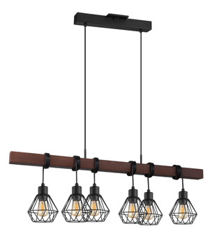Tarbes Six Light Pendant in Black & Dark Brown Wood (217|204245A)