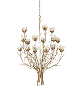 Star Magnolia 15 Light Chandelier in Antique Brass/White/Clear (142|90001358)