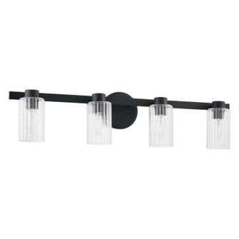 Bedminster Four Light Vanity in Matte Black, Clear Ribbed (577|207043A)
