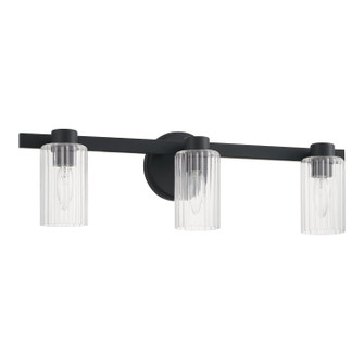 Bedminster Three Light Vanity in Matte Black, Clear Ribbed (577|207037A)