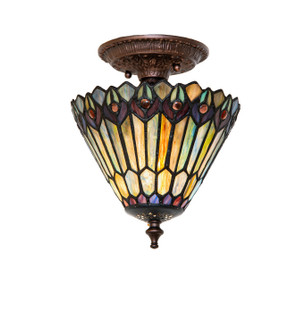 Tiffany Jeweled Peacock One Light Flush Mount in Mahogany Bronze (57|293269)