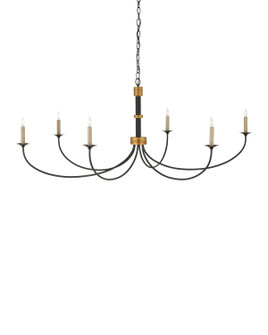 Lawton Six Light Chandelier in Satin Black / Contemporary Gold Leaf (142|90001481)