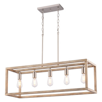 Pratt Five Light Linear Chandelier in Satin Nickel and Light Oak (63|H0332)