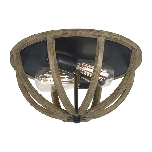 Allier Two Light Flush Mount in Weathered Oak Wood / Antique Forged Iron (454|FM400WOWAF)