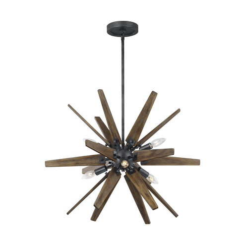 Thorne Six Light Chandelier in Dark Weathered Zinc / Weathered Oak (454|F32576DWZWOW)