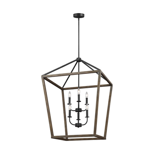 Gannet Six Light Chandelier in Weathered Oak Wood / Antique Forged Iron (454|F31926WOWAF)