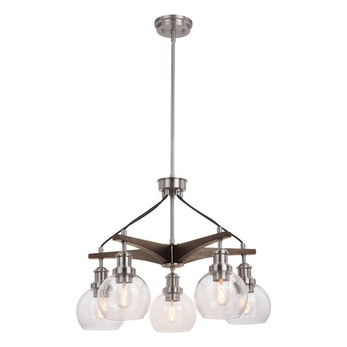 Avondale Five Light Chandelier in Satin Nickel and Dark Sycamore (63|H0256)