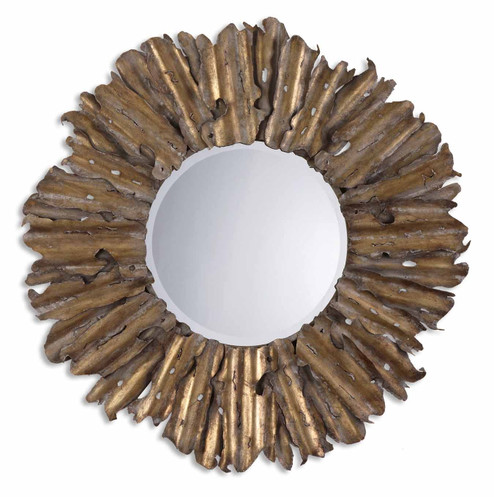 Hemani Mirror in Antiqued Gold Leaf w/Burnished Edges And A Light Gray (52|12742B)