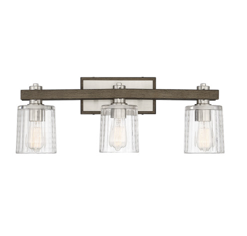 Halifax Three Light Bath Bar in Satin Nickel with Gray Wood (51|812553165)