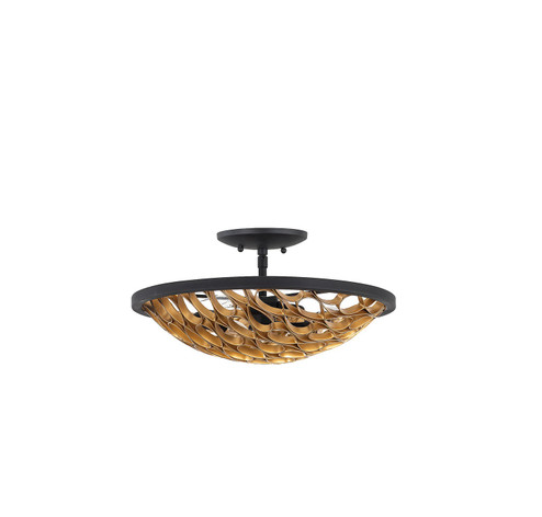 Ventura Three Light Semi-Flush Mount in Matte Black and Gold (51|69353346)