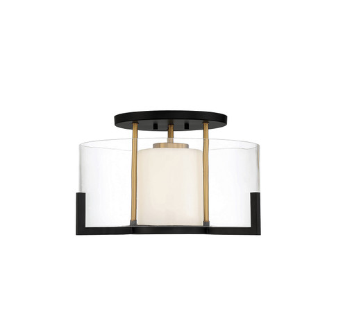 Eaton One Light Semi-Flush Mount in Matte Black with Warm Brass Accents (51|619811143)