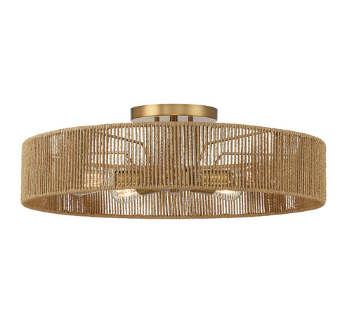 Ashe Five Light Semi Flush Mount in Warm Brass and Rope (51|616825320)