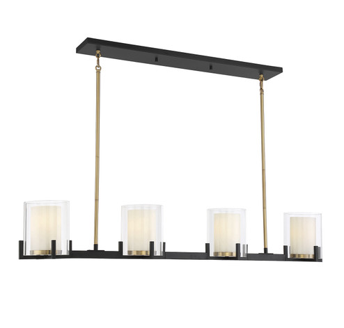 Eaton Four Light Linear Chandelier in Matte Black with Warm Brass Accents (51|119824143)