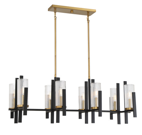 Midland Eight Light Linear Chandelier in Matte Black with Warm Brass Accents (51|119078143)