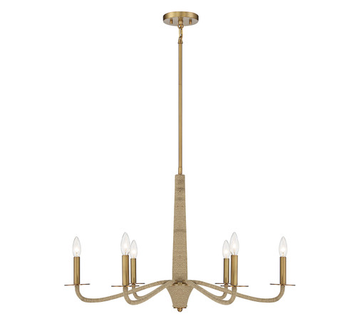 Cannon Six Light Chandelier in Warm Brass/Rope (51|118246320)