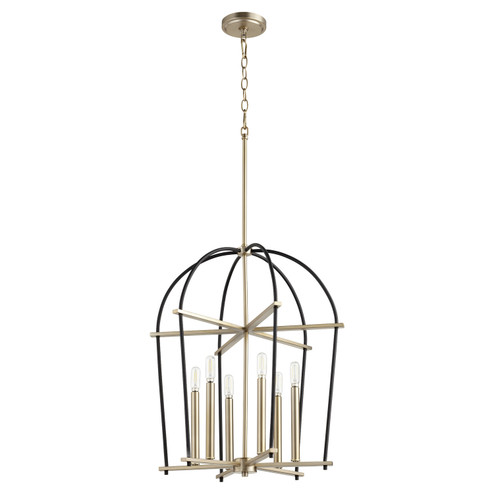 Espy Six Light Entry Pendant in Textured Black|Aged Brass (19|68766980)