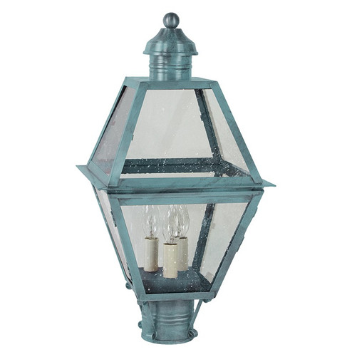 Boston Three Light Post Mount in Verdi Gris (196|1003VGLT3SMG)